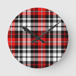 Horloge Ronde Motif de carreaux tartan à carreaux rouges noirs e
