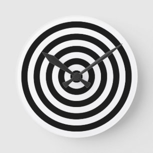 Horloge Ronde Motif de cercles concentriques blancs et noirs