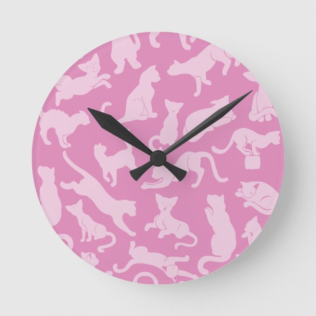 Horloge Ronde Motif de chat rose (Recto)