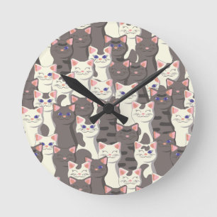 Horloge Ronde Motif de chats blancs et gris