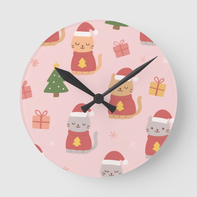 Horloge Ronde Motif de chats de Noël mignons – Conception de vac (Recto)