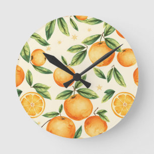 Horloge Ronde Motif de citrons oranges à l'aquarelle
