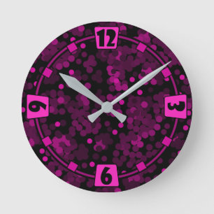 Horloge Ronde Motif de confetti à pois rose et bordeaux