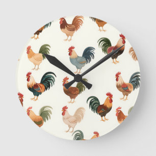 Horloge Ronde Motif de coq vintage style de ferme