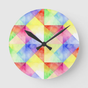 Horloge Ronde Motif de courtepointe diamant arc-en-ciel à l'aqua