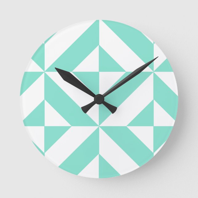 Horloge Ronde Motif de cube géométrique vert Seafoam (Recto)