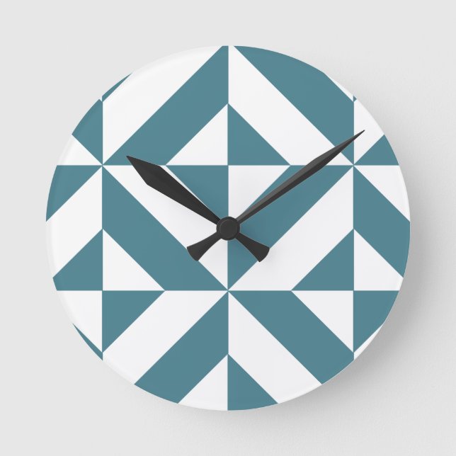 Horloge Ronde Motif de cube vert géométrique profond Turquoise (Recto)