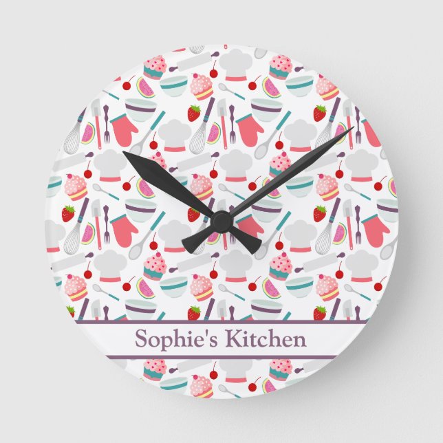 Horloge Ronde Motif de cuisson de cupcake Violet (Recto)