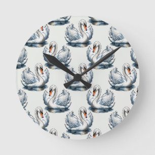 Horloge Ronde Motif de cygnes sur fond blanc