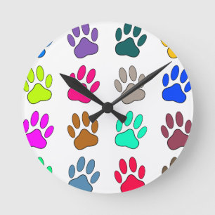 Horloge Ronde Motif de Empreinte de patte de chiens multicolores