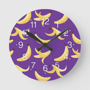 Horloge Ronde Motif de fête banane drôle coloré - modifiable