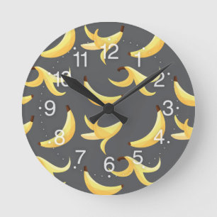 Horloge Ronde Motif de fête banane drôle coloré - modifiable
