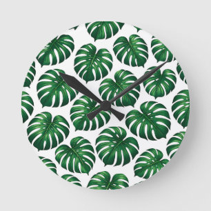 Horloge Ronde Motif de feuille de Monstera tropicale