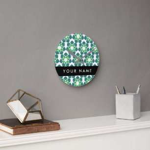 Horloge Ronde Motif de feuille, feuilles vertes, votre nom