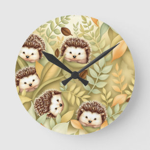 Horloge Ronde Motif de feuilles d'automne de hérisson mignon
