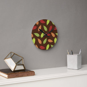 Horloge Ronde Motif De Feuilles, Feuilles Colorés, Feuilles D'Au
