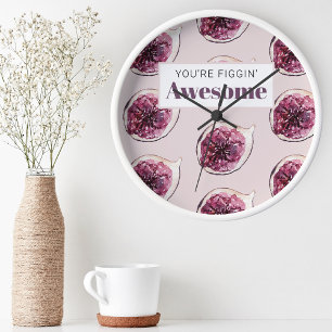 Horloge Ronde Motif de Fig violet moderne & Vous êtes Figgin' Aw
