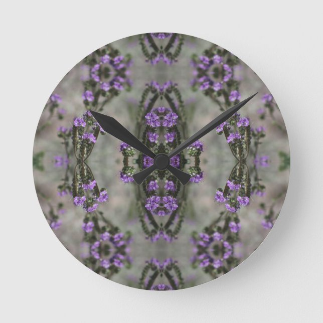 Horloge Ronde Motif de fleur sauvage Héliotrope à sel pourpre (Recto)