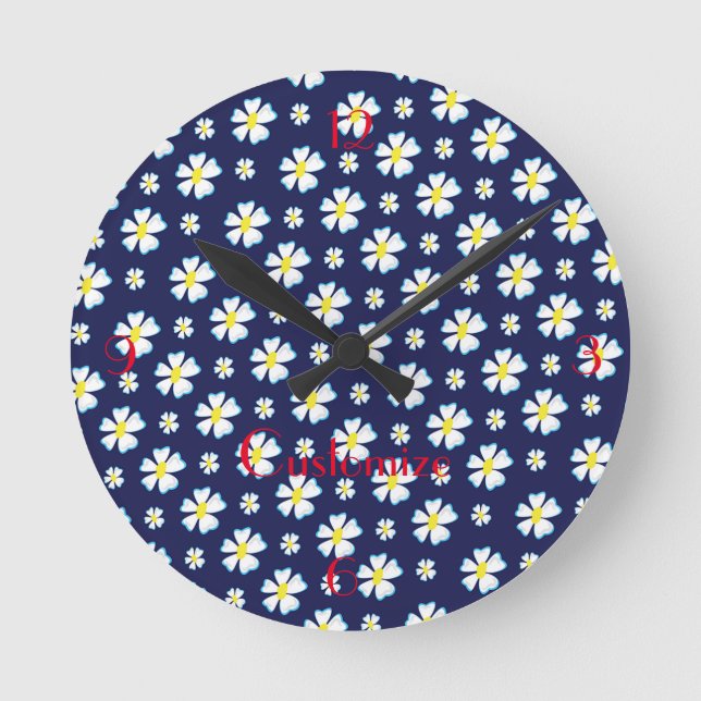 Horloge Ronde Motif de fleurs blanches Thunder_Cove (Recto)