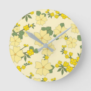 Horloge Ronde Motif de fleurs jaunes de printemps