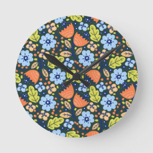 Horloge Ronde Motif de fleurs moderne coloré lumineux joli