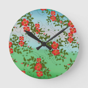 Horloge Ronde Motif de fleurs rouge et vert