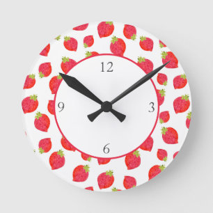 Horloge Ronde Motif de fraises d'aquarelle