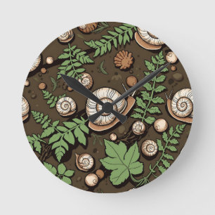 Horloge Ronde Motif de jardin fantaisiste d'escargot d'herbe