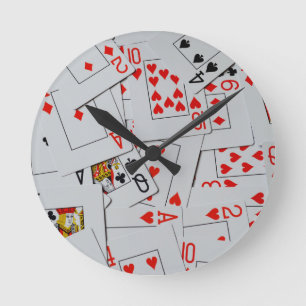 Horloge Ronde Motif de jeu de cartes éparpillées,
