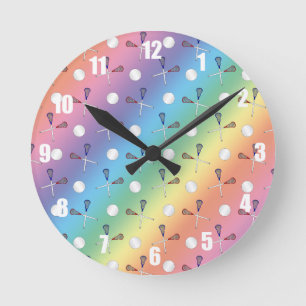 Horloge Ronde Motif de lacrosse d'arc-en-ciel