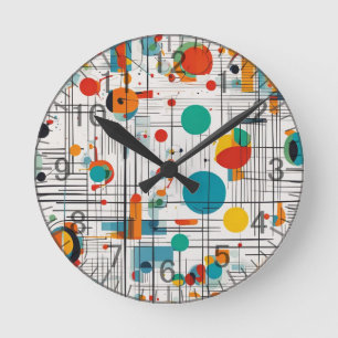 Horloge Ronde Motif de l'âge atomique rétro, lignes, formes