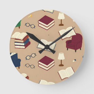 Horloge Ronde Motif de livres de coin de lecture confortable