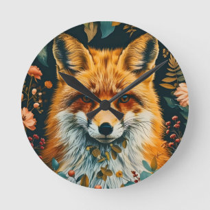 Horloge Ronde Motif de loup floral de jardin forestier vintage