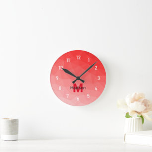 Horloge Ronde Motif de maille géométrique à dégradé rouge Monogr