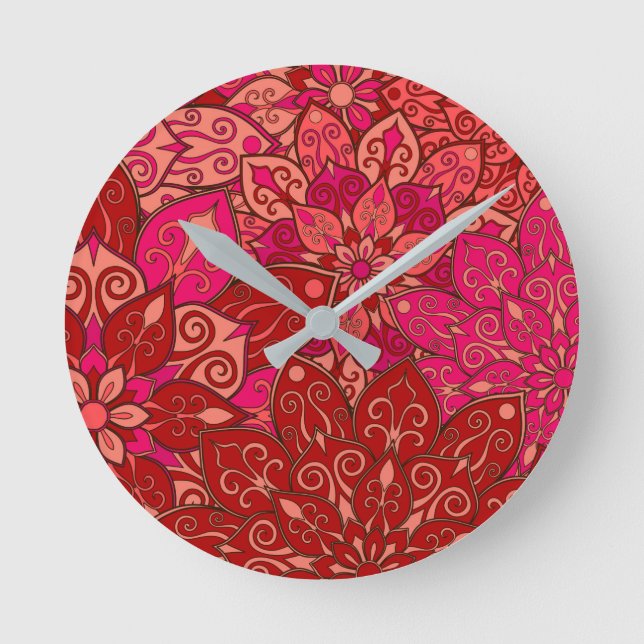 Horloge Ronde Motif de mandala rouge et rose (Recto)