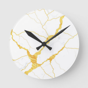 Horloge Ronde Motif de marbre blanc avec veines d'or