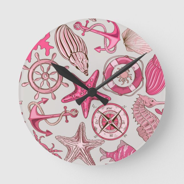 Horloge Ronde Motif de mer rose (Recto)