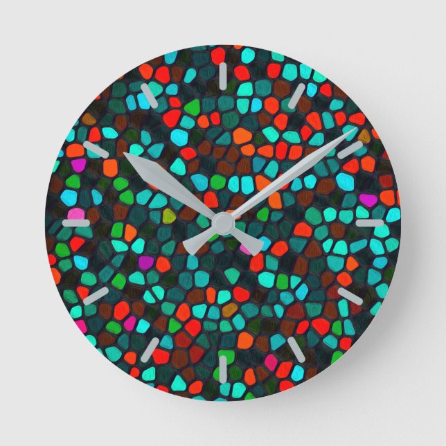 Horloge Ronde Motif de mosaïque coloré multicolore (Recto)