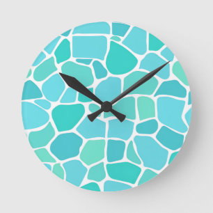 Horloge Ronde Motif de mosaïque en verre de mer turquoise aqua