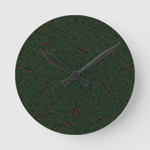 Horloge Ronde Motif de Noël Aiguilles de Pin et Baies Rouges