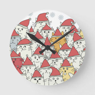 Horloge Ronde Motif de Noël avec beaucoup de chats drôles