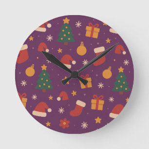 Horloge Ronde Motif de Noël Violet Esthétique – Joli Vacances
