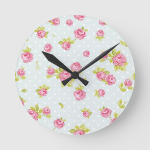 Horloge Ronde Motif de papier peint d'élégance des roses roses