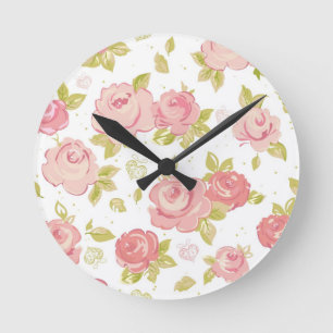 Horloge Ronde Motif de papier peint d'élégance des roses roses 3