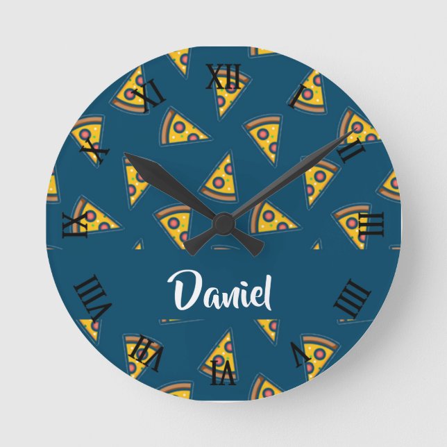 Horloge Ronde Motif de pizza bleu (Recto)