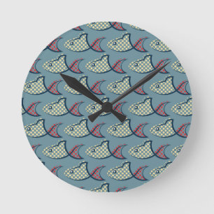 Horloge Ronde Motif de poissons de point de polka