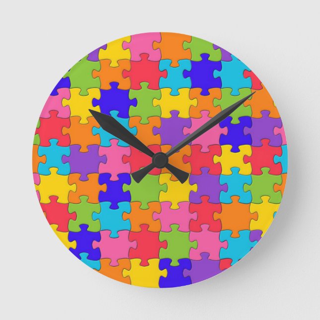 Horloge Ronde Motif de puzzle coloré (Recto)