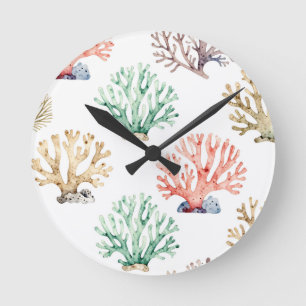 Horloge Ronde Motif de récif corallien à l'aquarelle