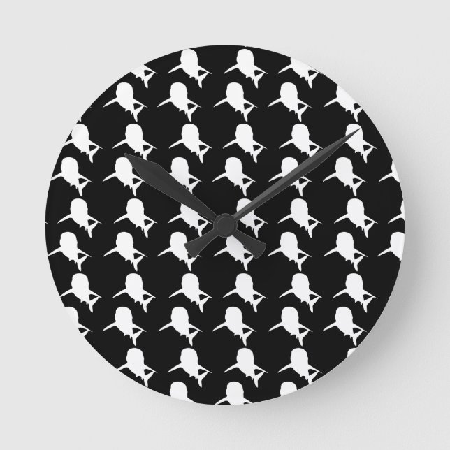 Horloge Ronde Motif de requin-baleine noire et blanche Ombre (Recto)