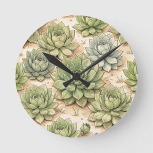 Horloge Ronde Motif de rosette de succulente verte
